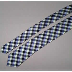 Van Heusen Men's Blue & Green Gingham Check Silk Blend Necktie